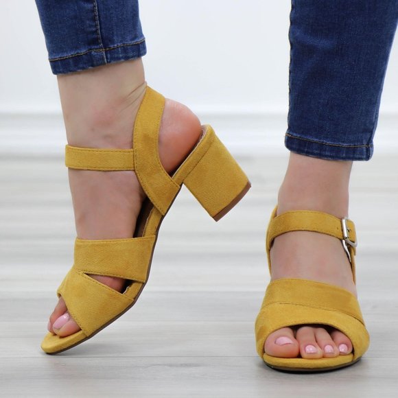 Shoes Mustard Yellow Faux Suede Block Heel Sandals Poshmark